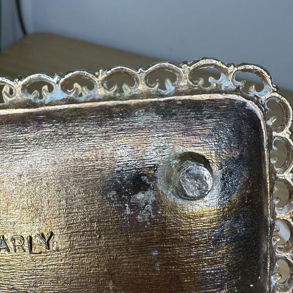 VTG Marly Silver Plated Small Footed Rectangular Soap Tray Pierce Rim Vanity - Picture 5 of 5